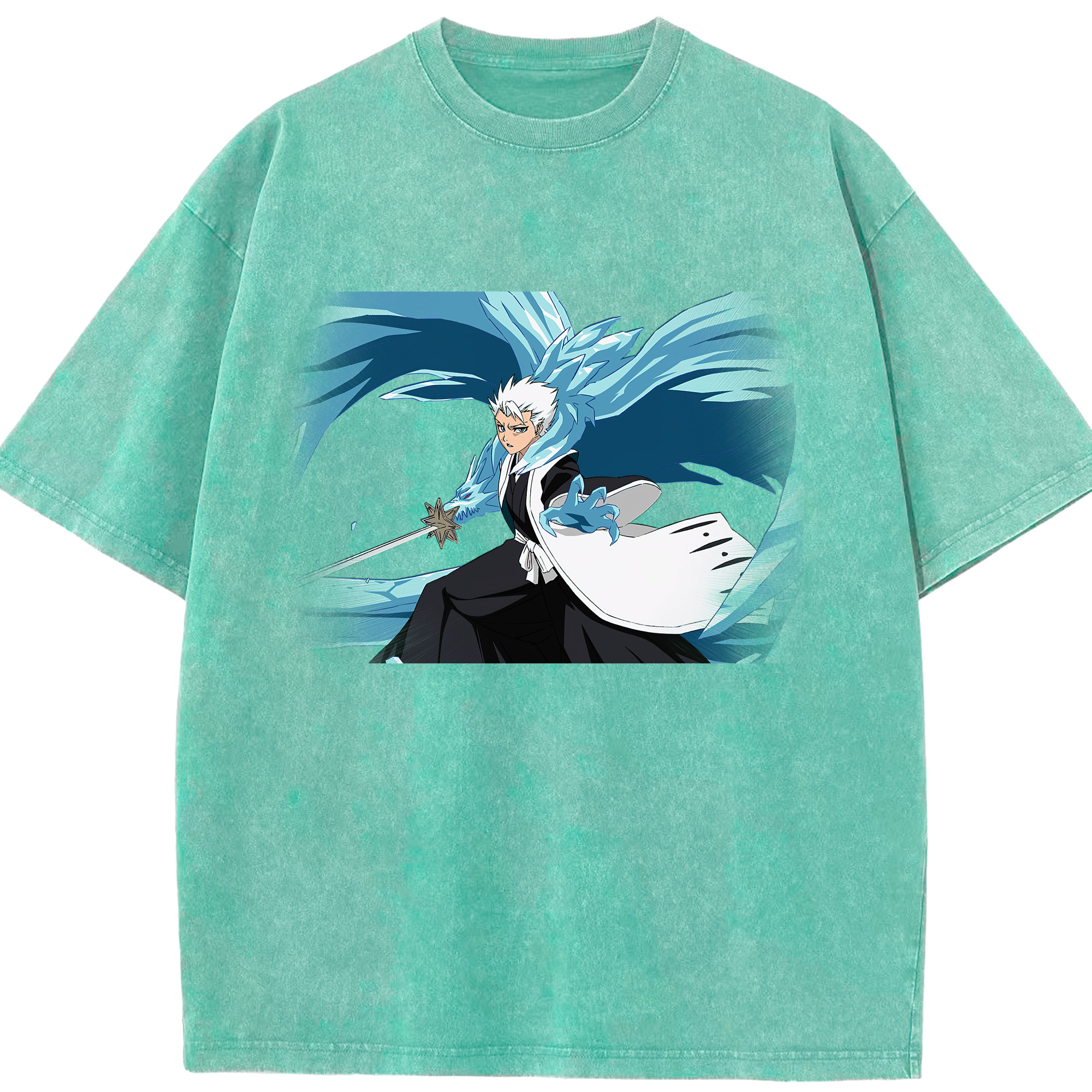 （画像用） ブリーチ 日番谷冬獅郎（ひつがや とうしろう） BLEACH Hitsugaya Toushirou 綿100% ヴィンテージ風 半袖Tシャツ（フロントプリント）